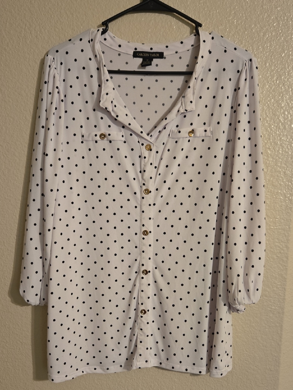 Carolyn Taylor White Blouse with Black Polka Dots